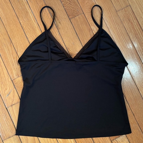 Black Tank Top with Mesh V-neck - Picture 4 of 7